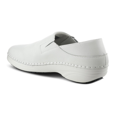 Spring Step Professional Manila women's white slip-on shoe, rear three-quarter view