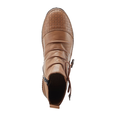 Spring Step Pomeroy women's camel leather ankle boot, top view