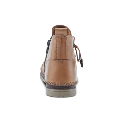 Spring Step Pomeroy women's camel leather ankle boot, rear heel view