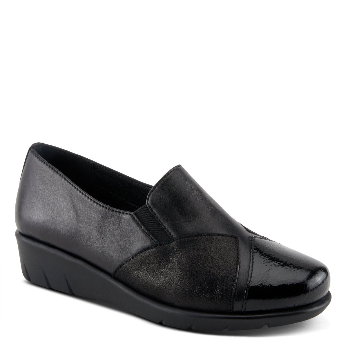 Spring Step Shoes Evzen Women's Modern Black Leather Wedge Slip On Shoes