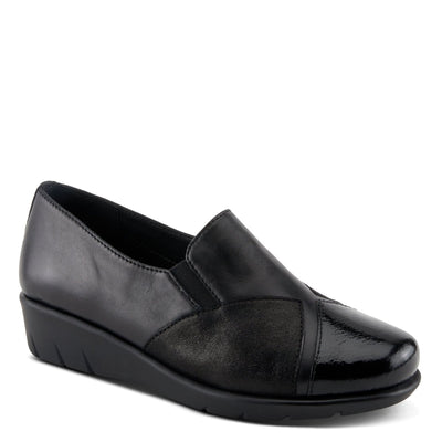 Spring Step Shoes Evzen Women's Modern Black Leather Wedge Slip On Shoes