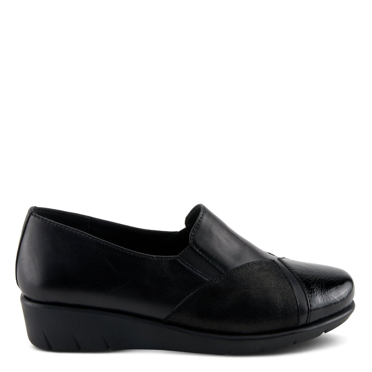 Spring Step Shoes Evzen Women's Modern Black Leather Wedge Slip On Shoes