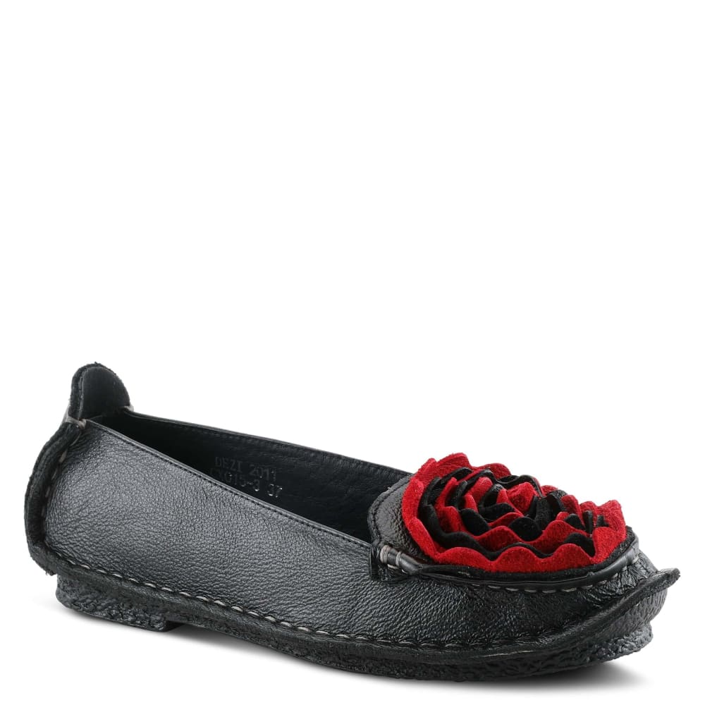 Spring Step Shoes L'Artiste Dezi Women's Black Leather Red Rose Multi Slip On
