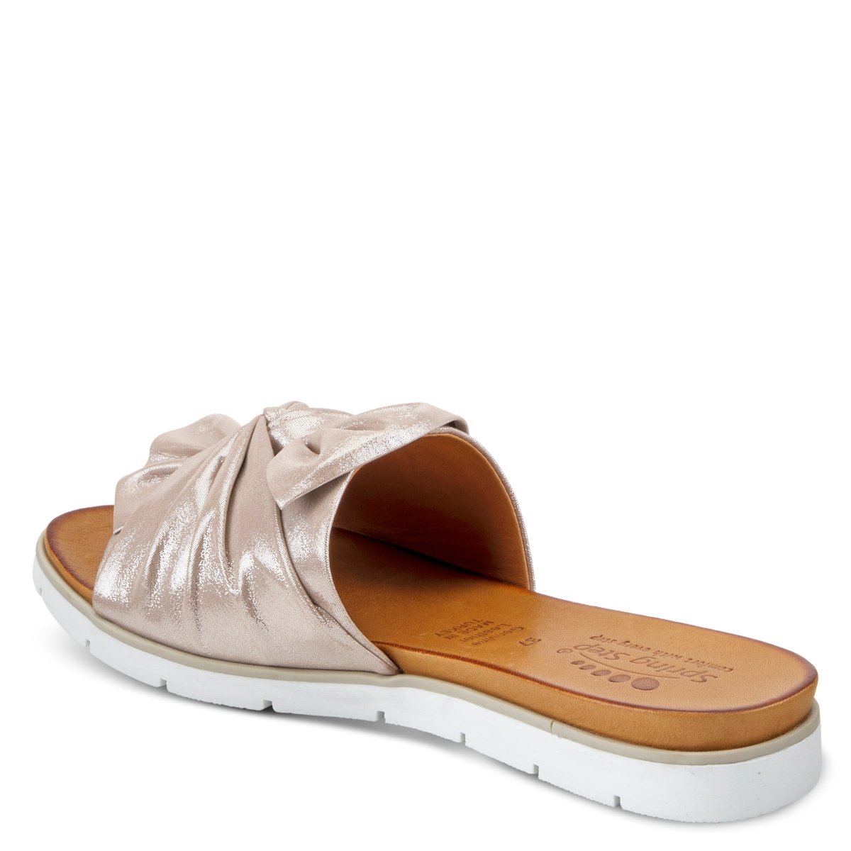 Spring Step Lavona Silver slide sandal, rear three-quarter view