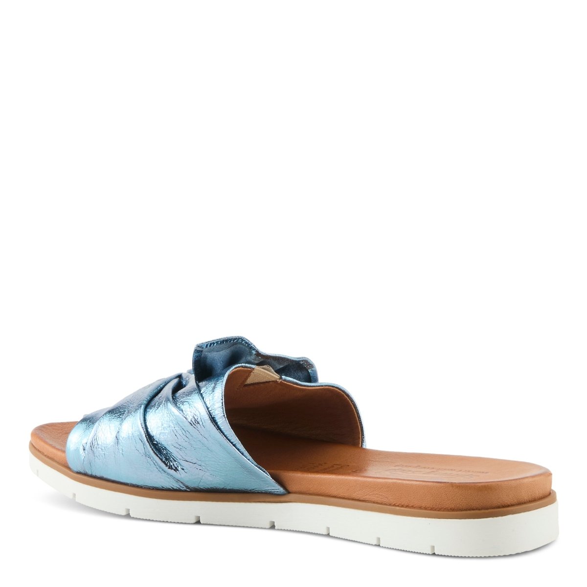Spring Step Lavona Blue Metallic slide sandal, rear three-quarter view