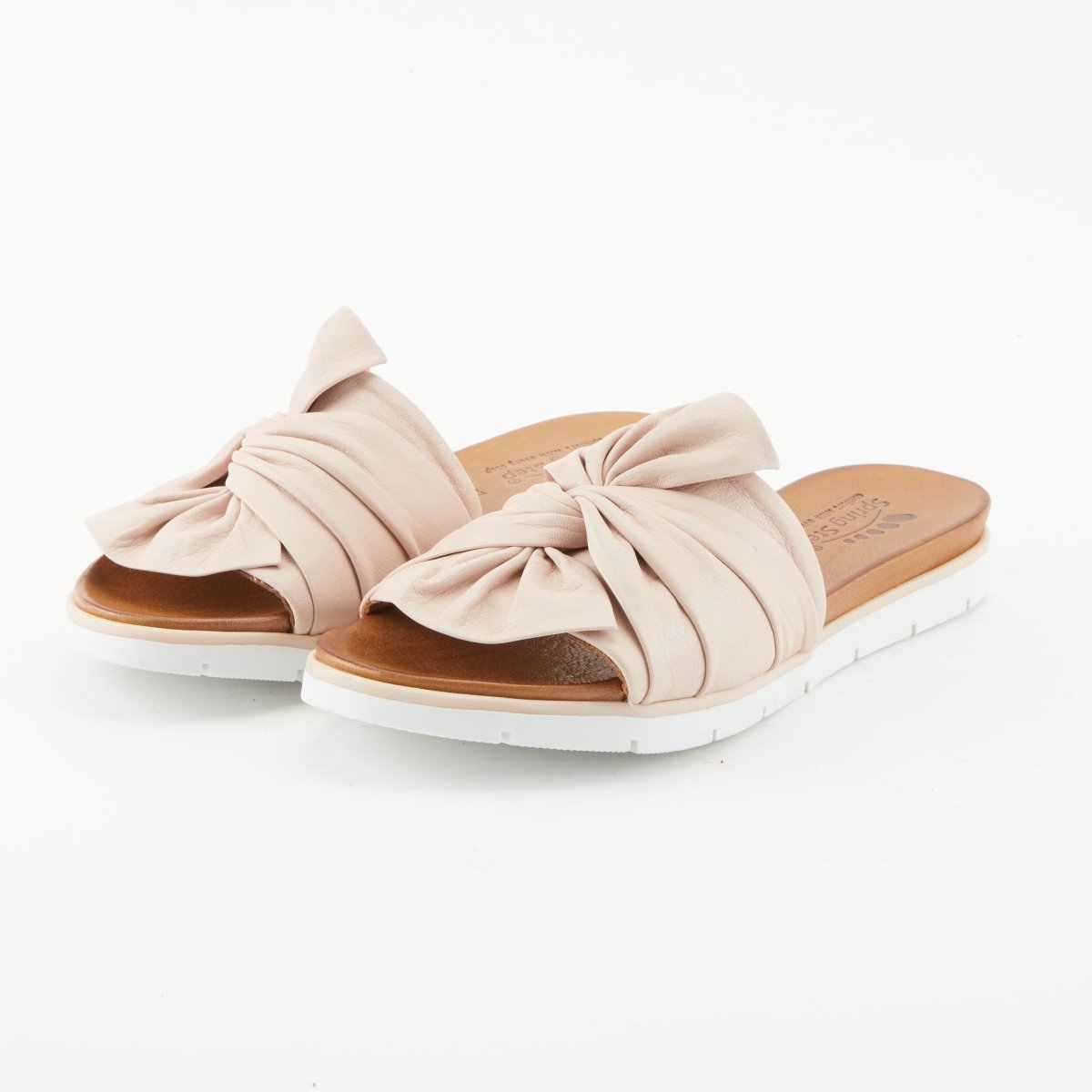 Spring Step Lavona Blush slide sandals, front three-quarter view of a pair