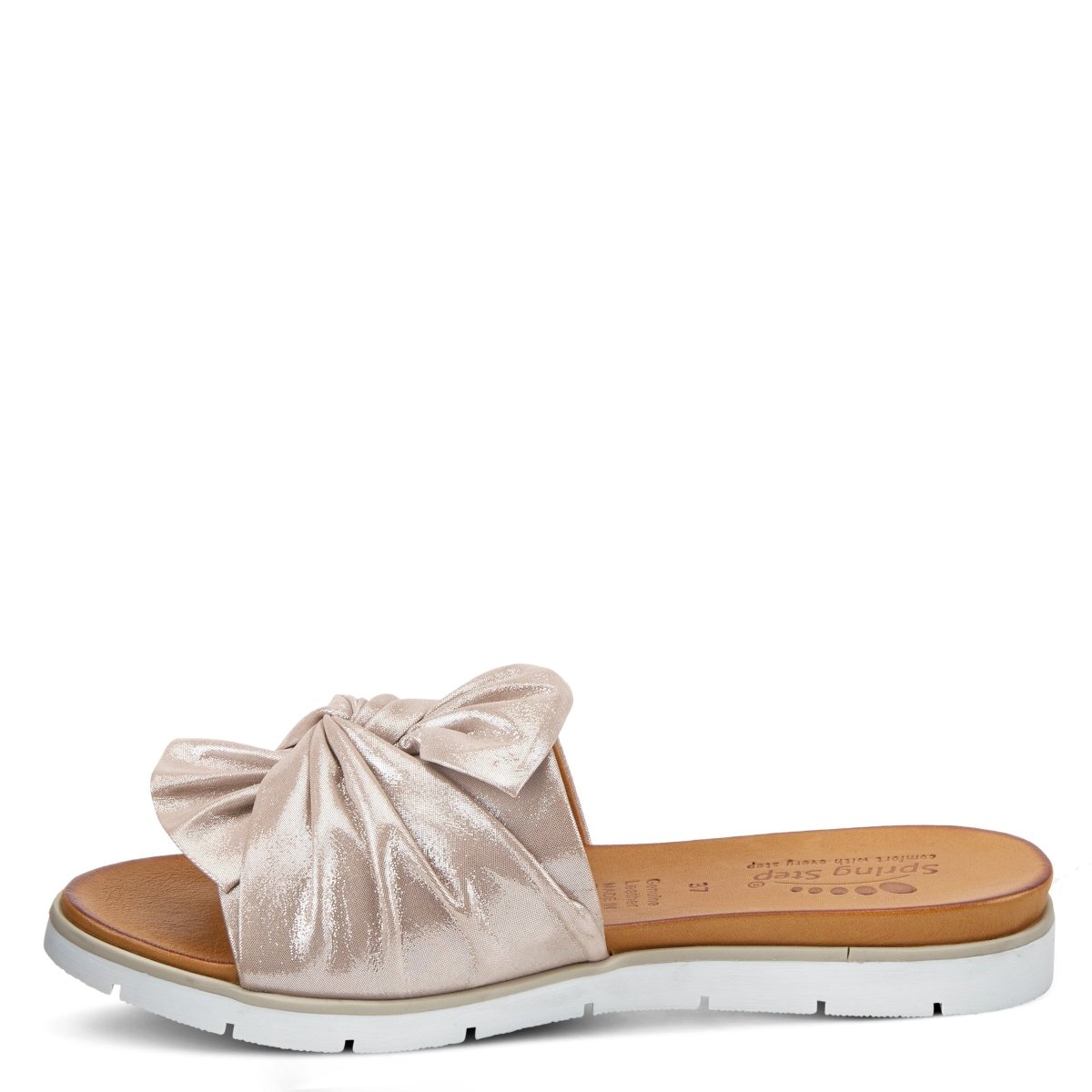 Spring Step Lavona Silver slide sandal, inner side profile
