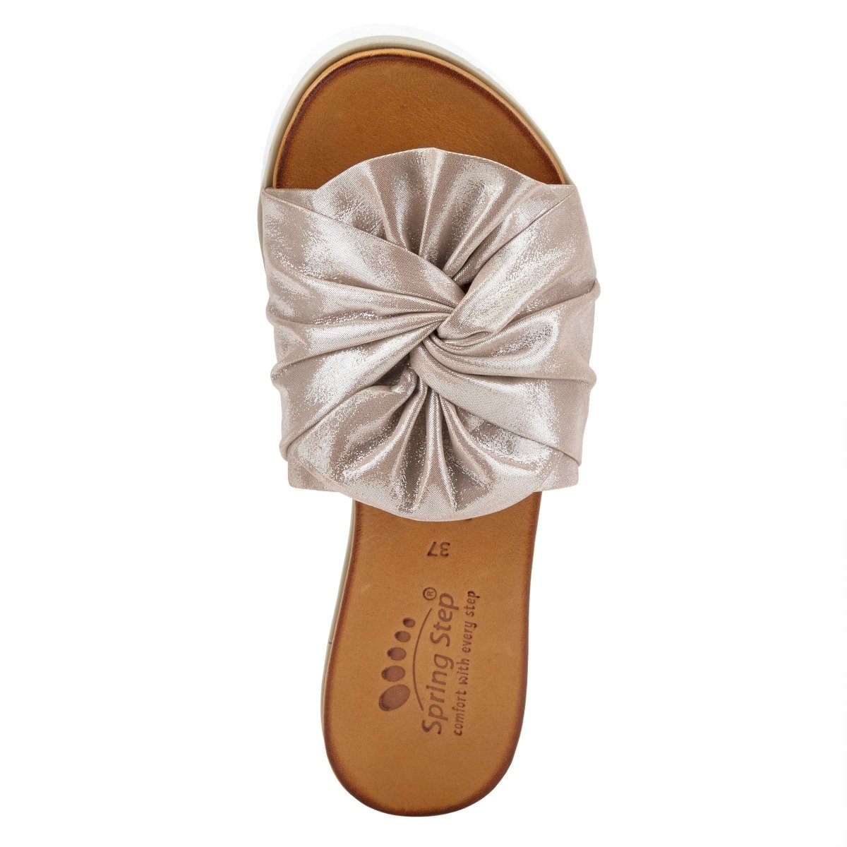 Spring Step Lavona Silver slide sandal, top view