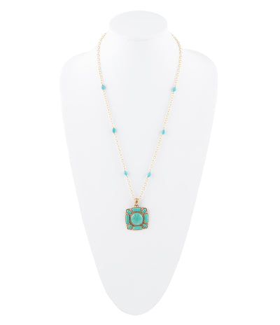 Squared Up Green Turquoise Pendant Necklace