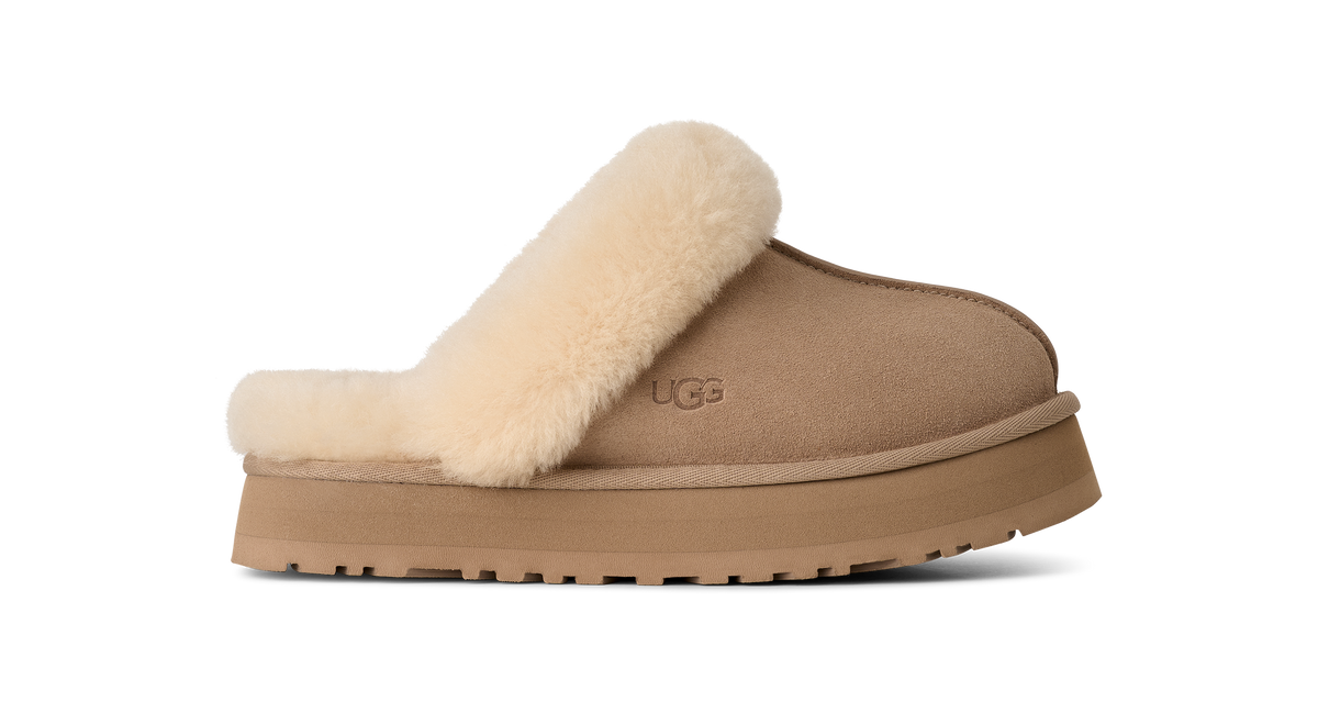 UGG Disquette Womens Platform Slippers — Sand Suede