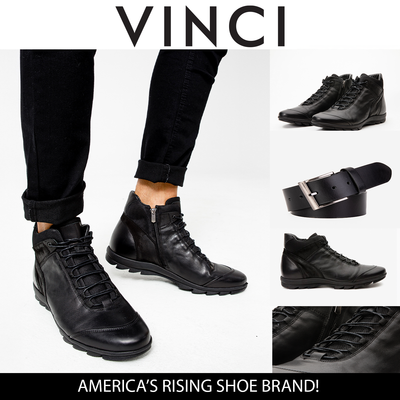 The Houston Leather Black Lace-Up Casual Men Boot with a Zipper