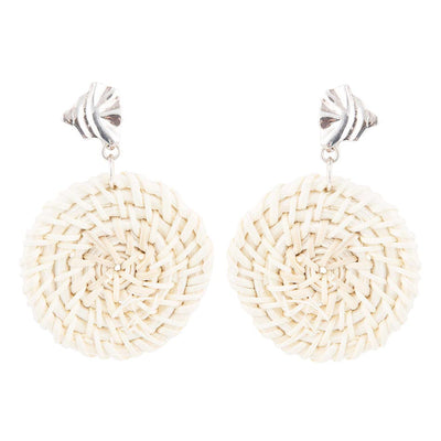 Sterling Silver Tan Rattan Statement Earrings