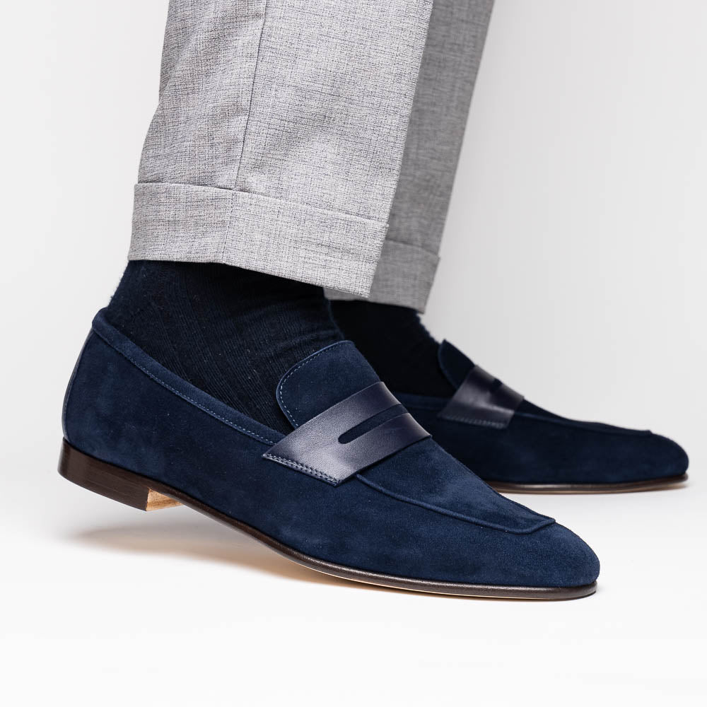Zelli Italia Men's 16-672-NVY Tippa Suede & Calfskin Penny Loafers Navy