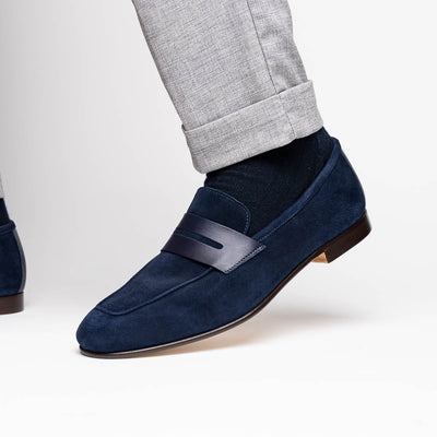 Zelli Italia Men's 16-672-NVY Tippa Suede & Calfskin Penny Loafers Navy