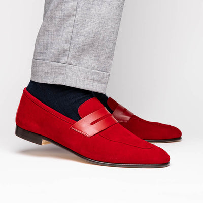 Zelli Italia Men's 16-672-RED Tippa Suede & Calfskin Penny Loafers Red