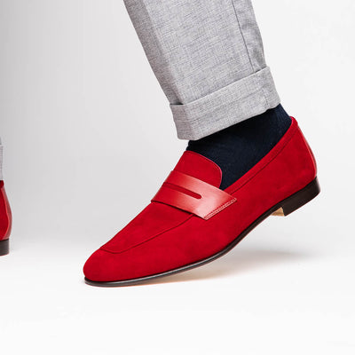 Zelli Italia Men's 16-672-RED Tippa Suede & Calfskin Penny Loafers Red