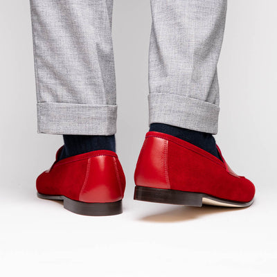 Zelli Italia Men's 16-672-RED Tippa Suede & Calfskin Penny Loafers Red