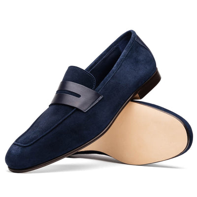 Zelli Italia Men's 16-672-NVY Tippa Suede & Calfskin Penny Loafers Navy