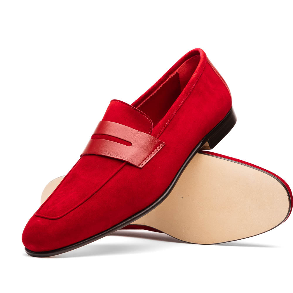 Zelli Italia Men's 16-672-RED Tippa Suede & Calfskin Penny Loafers Red