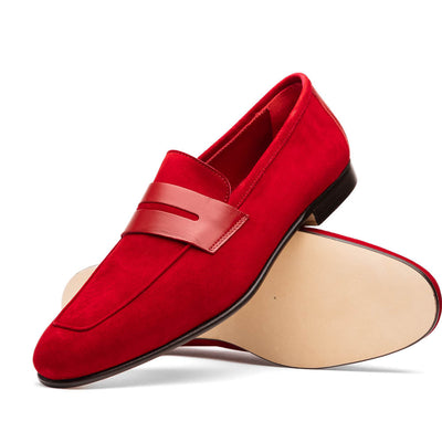 Zelli Italia Men's 16-672-RED Tippa Suede & Calfskin Penny Loafers Red
