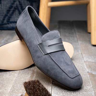 Zelli Italia Men's 16-672-GRY Tippa Suede & Calfskin Penny Loafers Grey