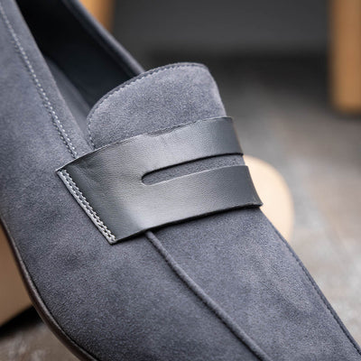 Zelli Italia Men's 16-672-GRY Tippa Suede & Calfskin Penny Loafers Grey