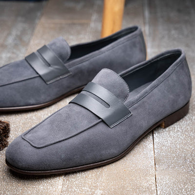 Zelli Italia Men's 16-672-GRY Tippa Suede & Calfskin Penny Loafers Grey