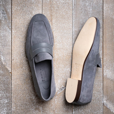 Zelli Italia Men's 16-672-GRY Tippa Suede & Calfskin Penny Loafers Grey