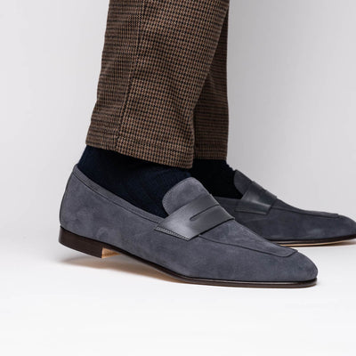 Zelli Italia Men's 16-672-GRY Tippa Suede & Calfskin Penny Loafers Grey