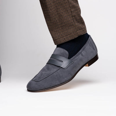 Zelli Italia Men's 16-672-GRY Tippa Suede & Calfskin Penny Loafers Grey