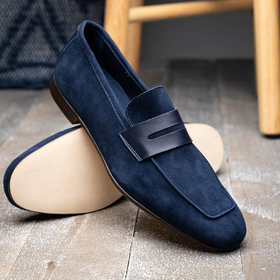 Zelli Italia Men's 16-672-NVY Tippa Suede & Calfskin Penny Loafers Navy