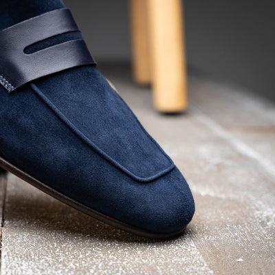 Zelli Italia Men's 16-672-NVY Tippa Suede & Calfskin Penny Loafers Navy