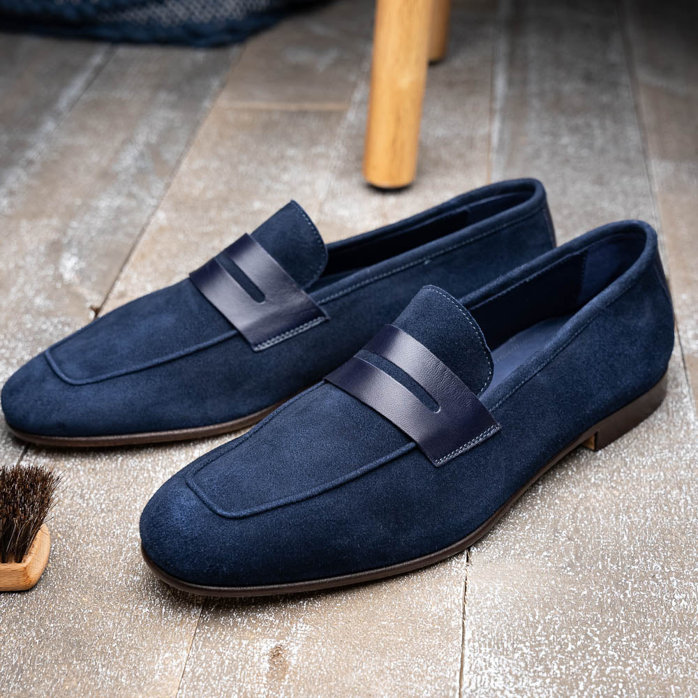 Zelli Italia Men's 16-672-NVY Tippa Suede & Calfskin Penny Loafers Navy