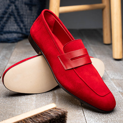 Zelli Italia Men's 16-672-RED Tippa Suede & Calfskin Penny Loafers Red