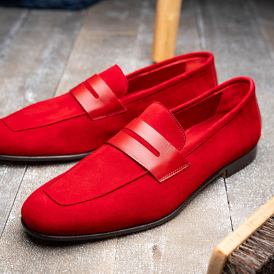 Zelli Italia Men's 16-672-RED Tippa Suede & Calfskin Penny Loafers Red