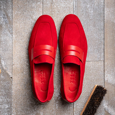 Zelli Italia Men's 16-672-RED Tippa Suede & Calfskin Penny Loafers Red