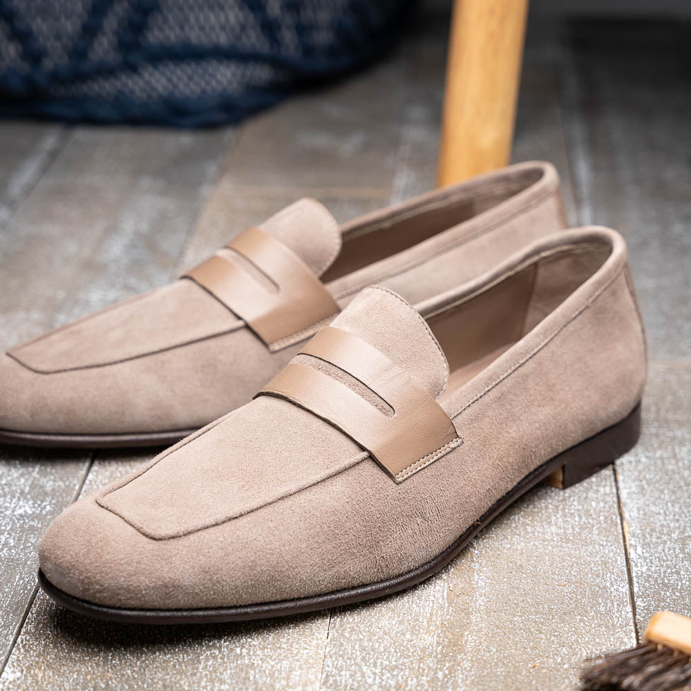 Zelli Italia Men's 16-672-TPE Tippa Suede & Calfskin Penny Loafers Taupe