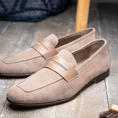 Zelli Italia Men's 16-672-TPE Tippa Suede & Calfskin Penny Loafers Taupe