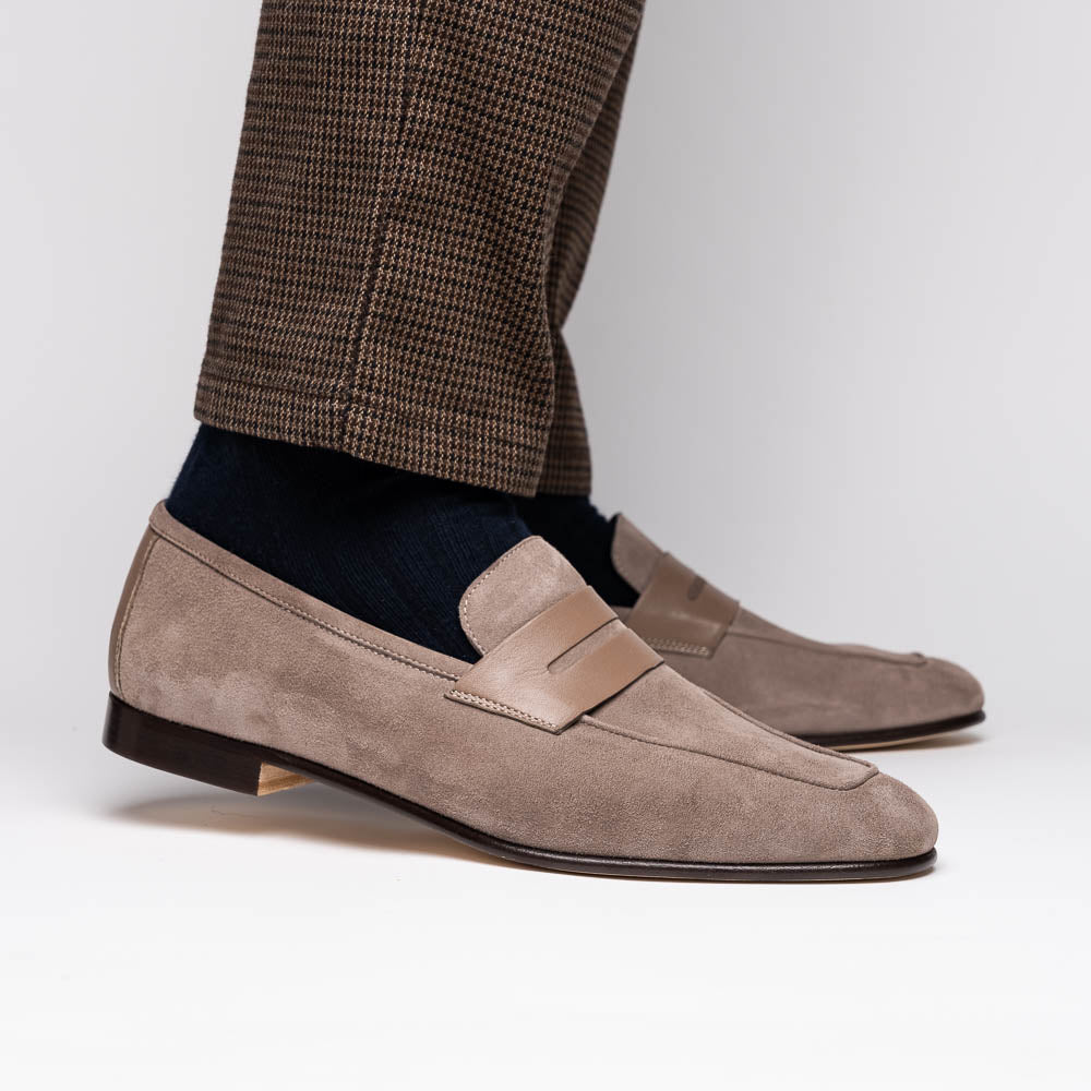 Zelli Italia Men's 16-672-TPE Tippa Suede & Calfskin Penny Loafers Taupe