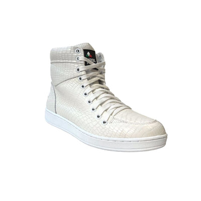 Travel Fox 900 Series Men's White Embossed Snake Leather High Top Sneakers 916101 007