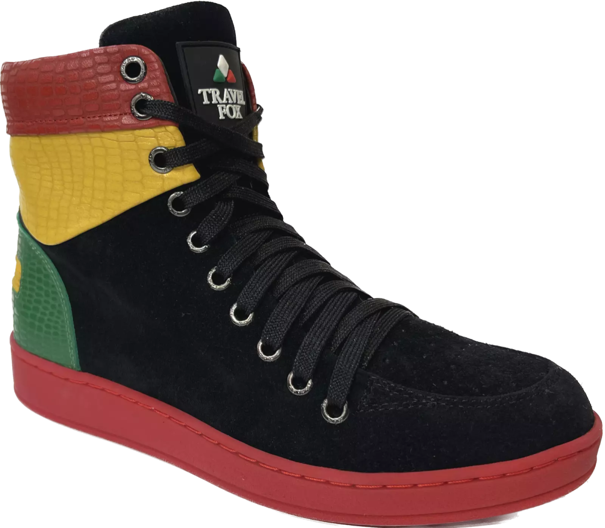 Travel Fox 900's High Top Sneakers Men’s Multicolor Black Red Green Yellow Leather and Suede 922721 233