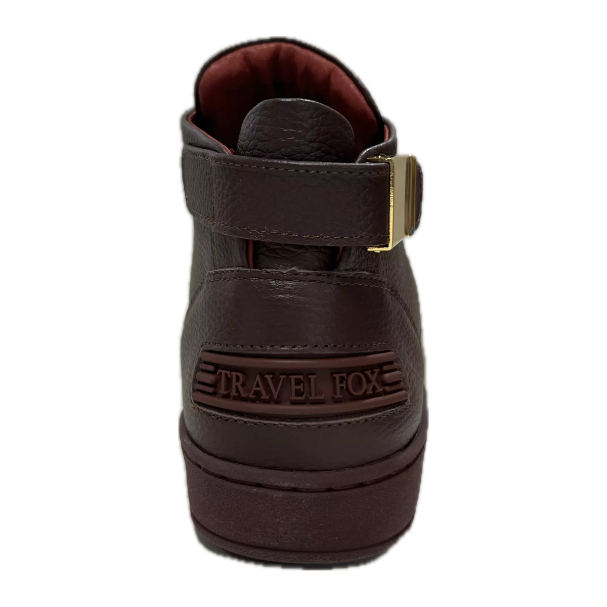 Travel Fox Malibu 915601 44 men's burgundy mid-top sneakers, heel and ankle strap view