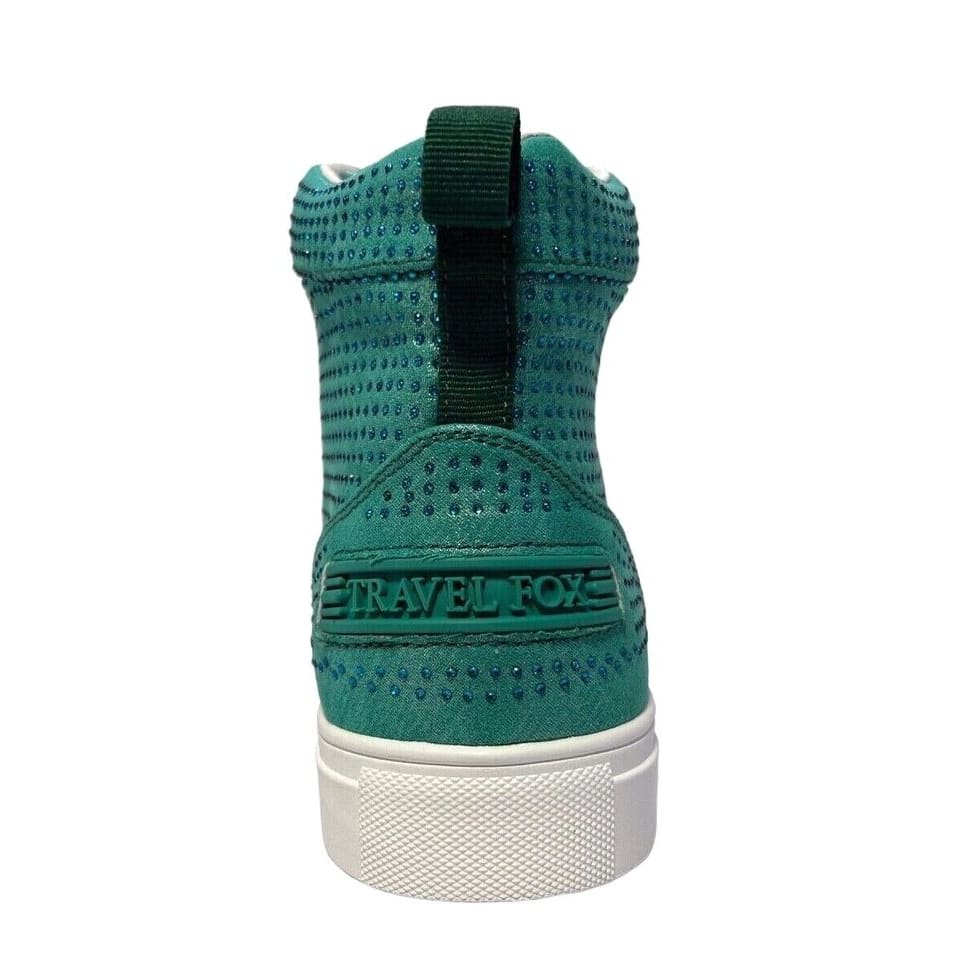 Travel Fox Men’s Green Rhinestone Nappa Leather High Top Sneakers 921027 – Luxury Streetwear Premium Comfort Limited Edition