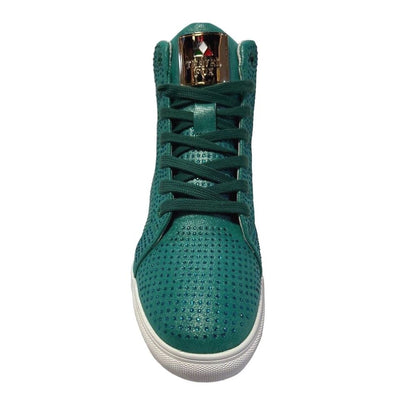 Travel Fox Men’s Green Rhinestone Nappa Leather High Top Sneakers 921027 – Luxury Streetwear Premium Comfort Limited Edition