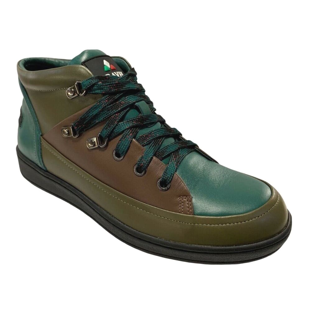 Travel Fox Men's Khaki Multi Green Leather Mid Top Sneakers 916103 181