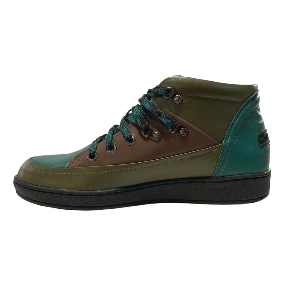 Travel Fox Men's Khaki Multi Green Leather Mid Top Sneakers 916103 181