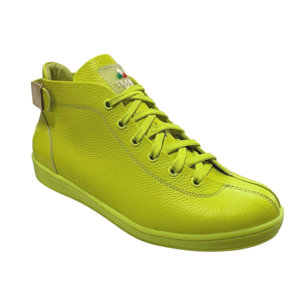 Travel Fox Men's Neon Green Nappa Leather Mid Top Sneakers 915601