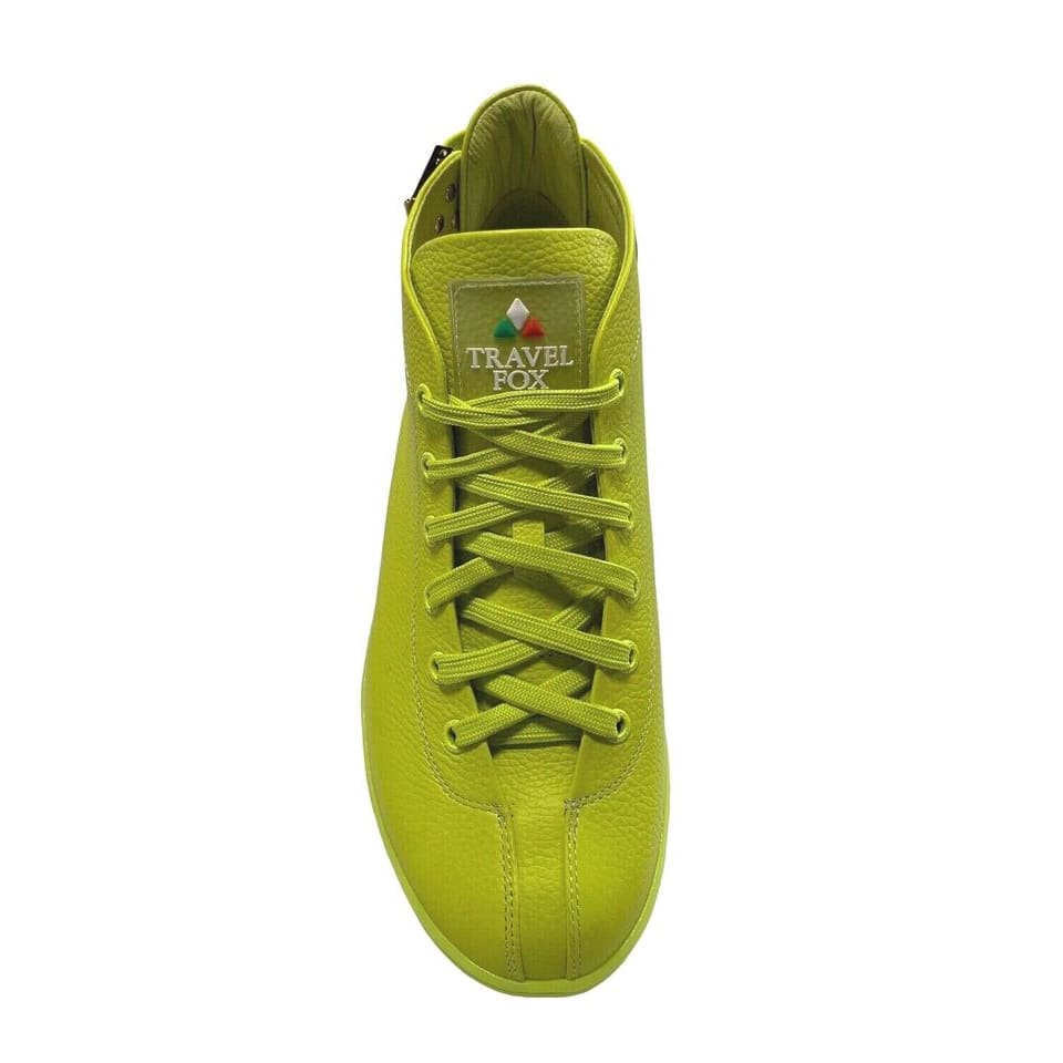 Travel Fox Men's Neon Green Nappa Leather Mid Top Sneakers 915601
