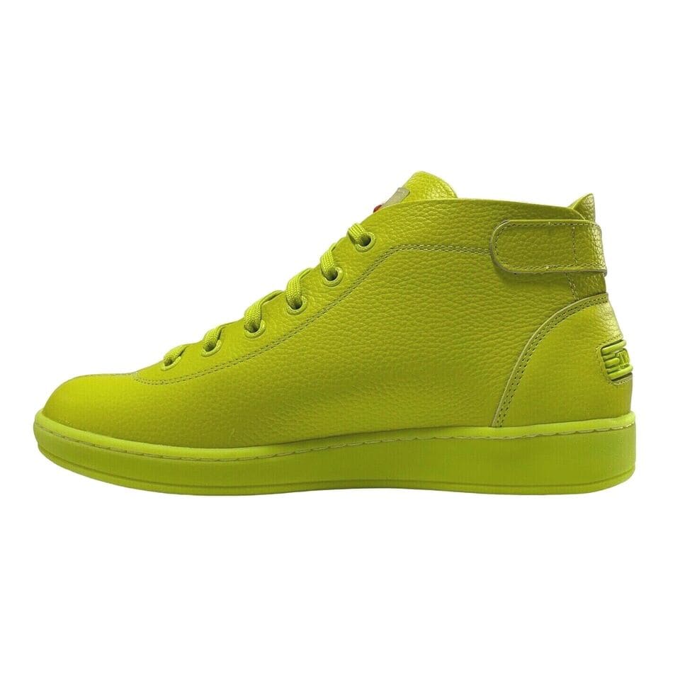Travel Fox Men's Neon Green Nappa Leather Mid Top Sneakers 915601