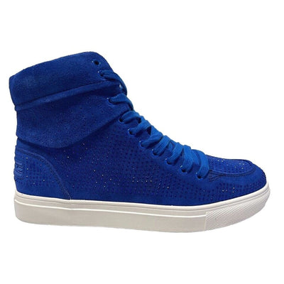 Travel Fox Men’s Royal Blue Rhinestone Suede High Top Sneakers – Luxury Italian Design, Limited Edition Streetwear 922005